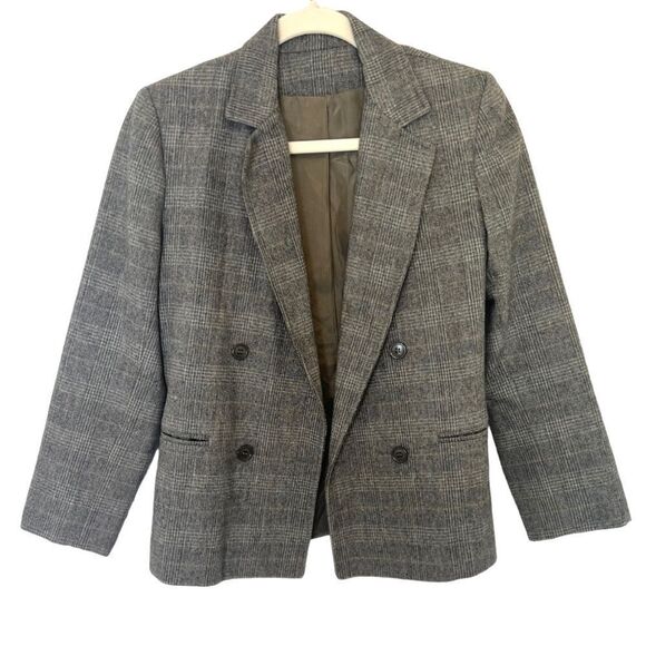 Vintage Jackets & Blazers - Vintage ILGWU 60's Grey Plaid Wool Blazer